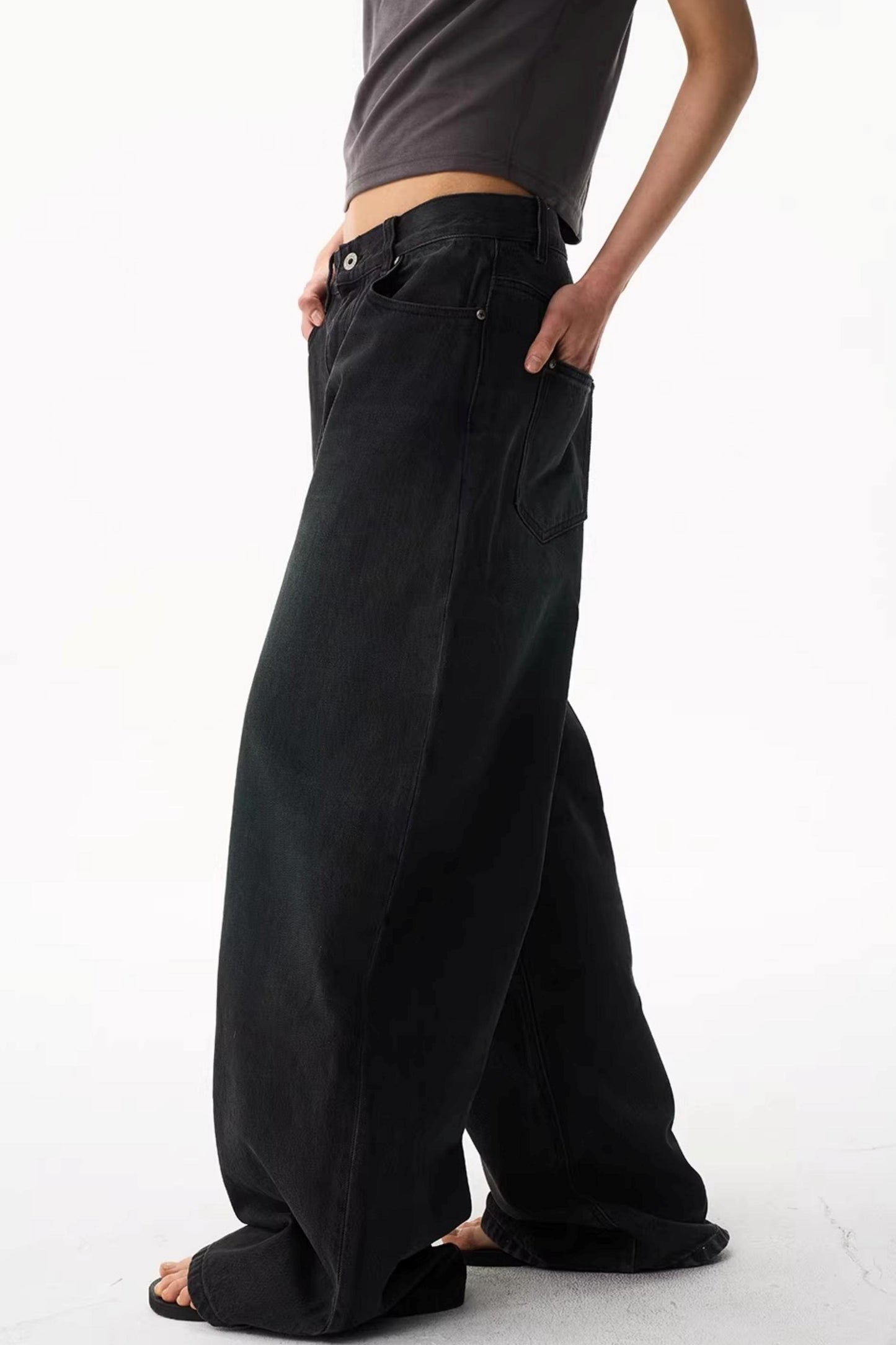 Washed Blue Wide-Leg Denim Pants