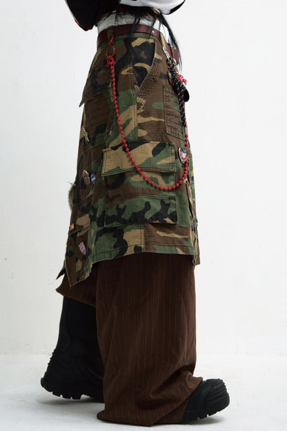 Camouflage Panel Straight-Leg Cargo Pants