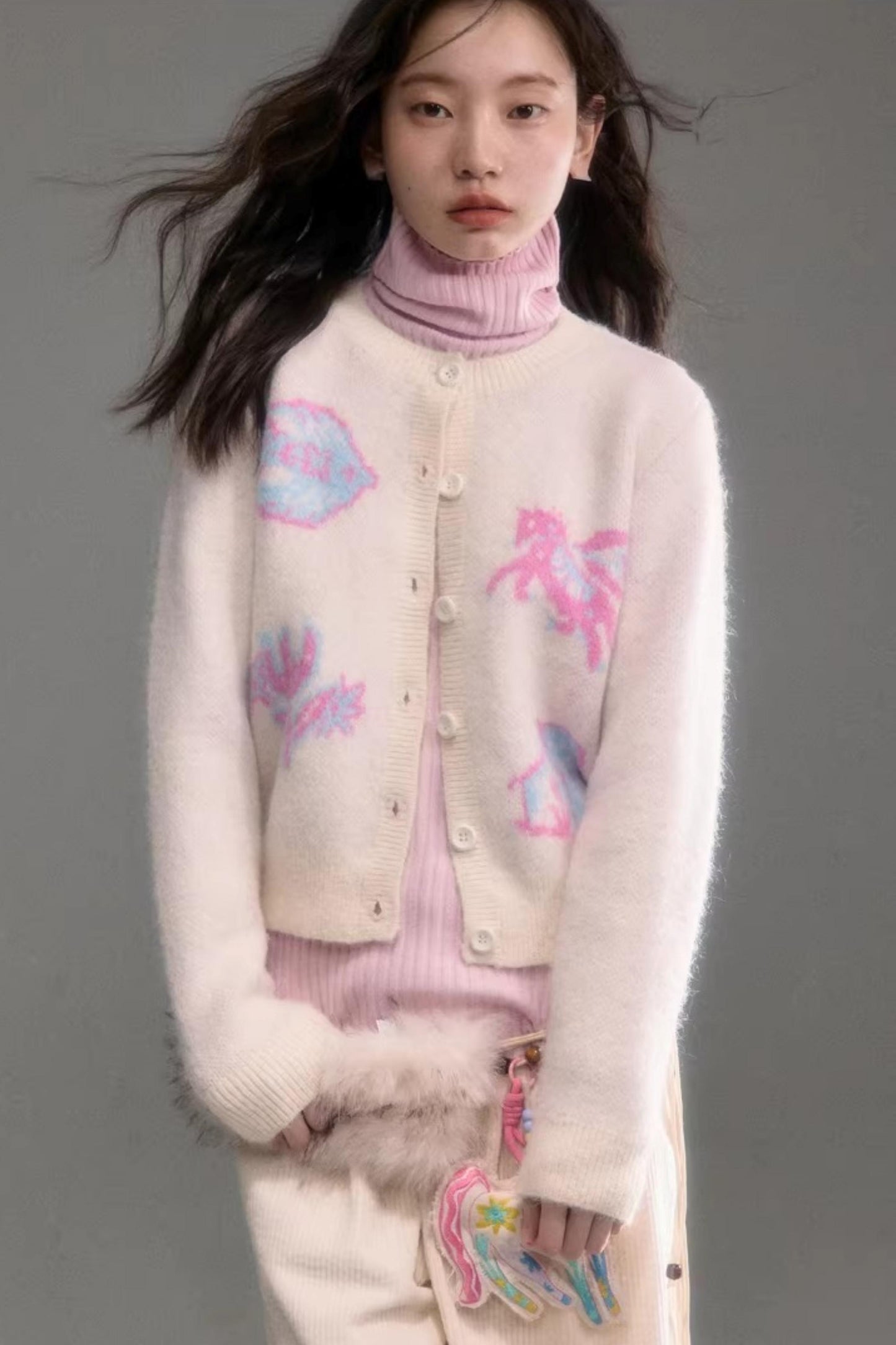 Color-Blocked Wool Blend Cardigan