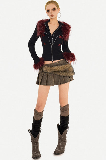 Flame Fur Collar Cardigan