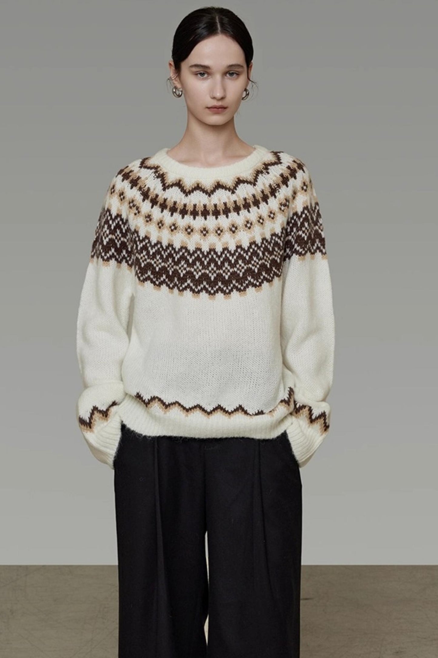 Retro Color-Block Jacquard Sweater