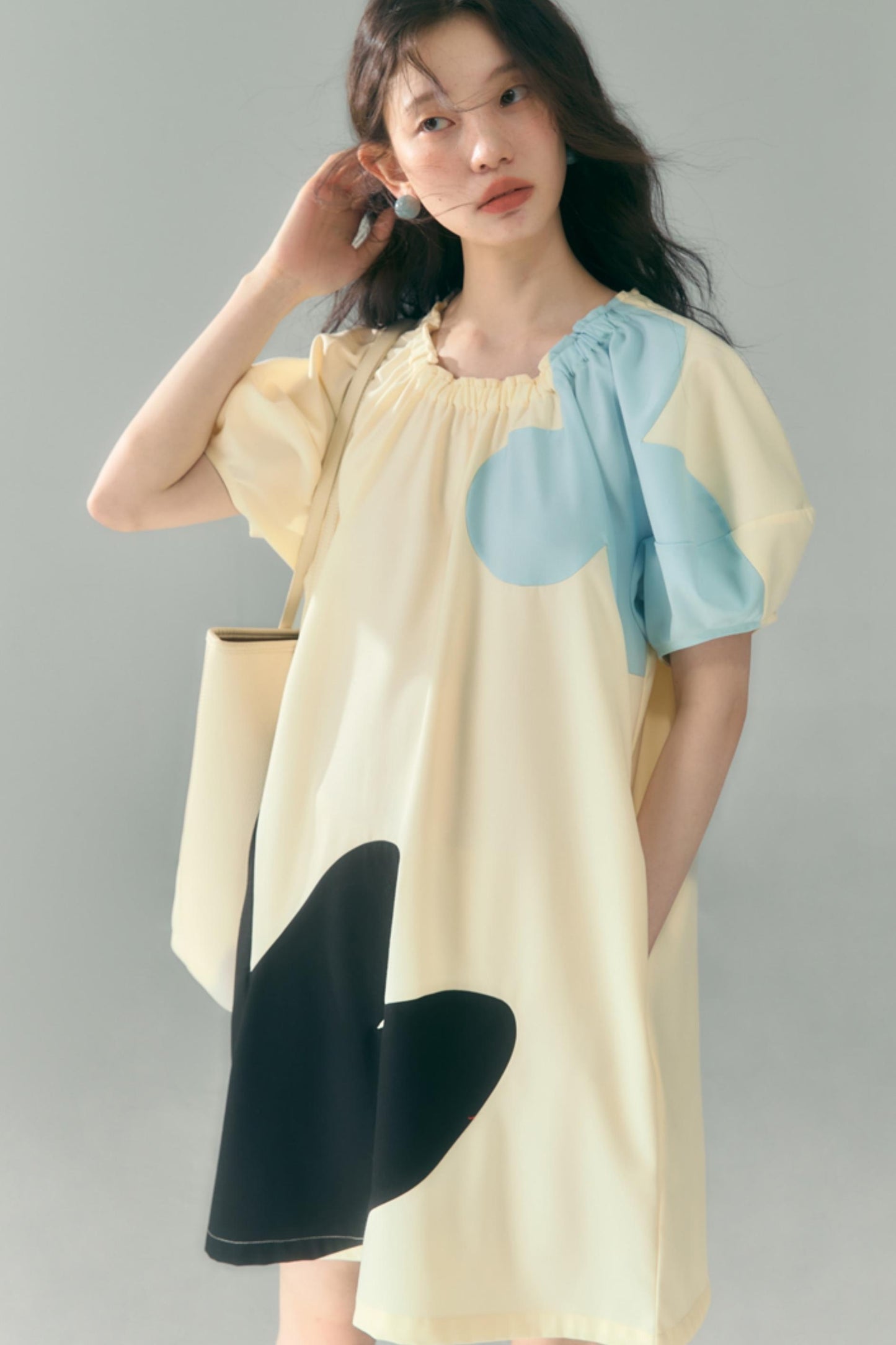 Original Blue Star Patchwork Crewneck Dress