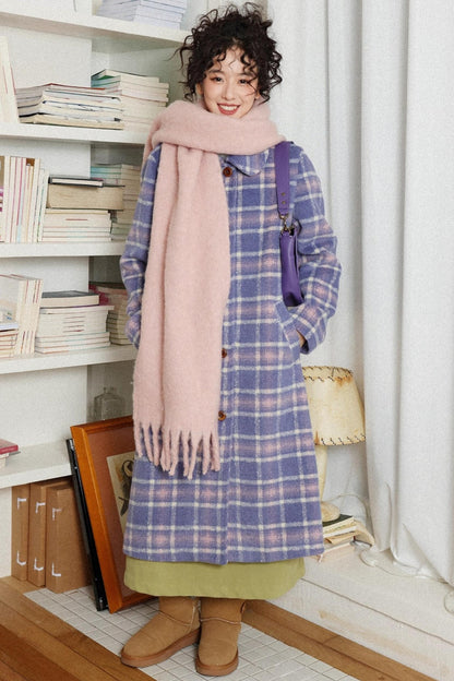 Autumn Plaid Purple Woolen Coat