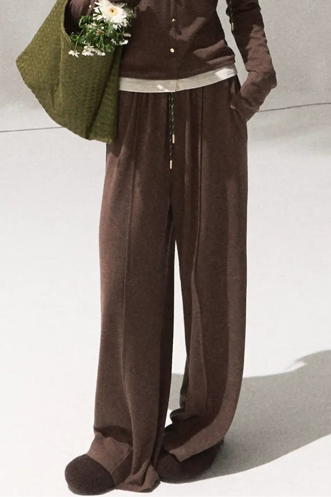 Tears Knit Top & Wide-Leg Pants Set-Up