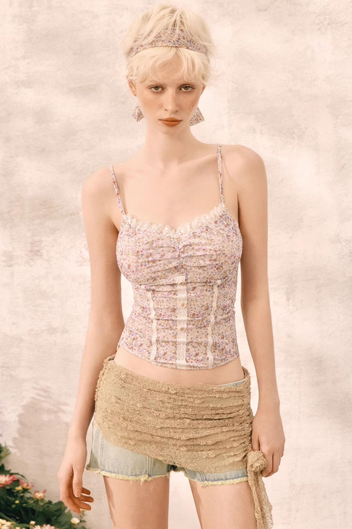 Summer Lace-Trim Denim Shorts