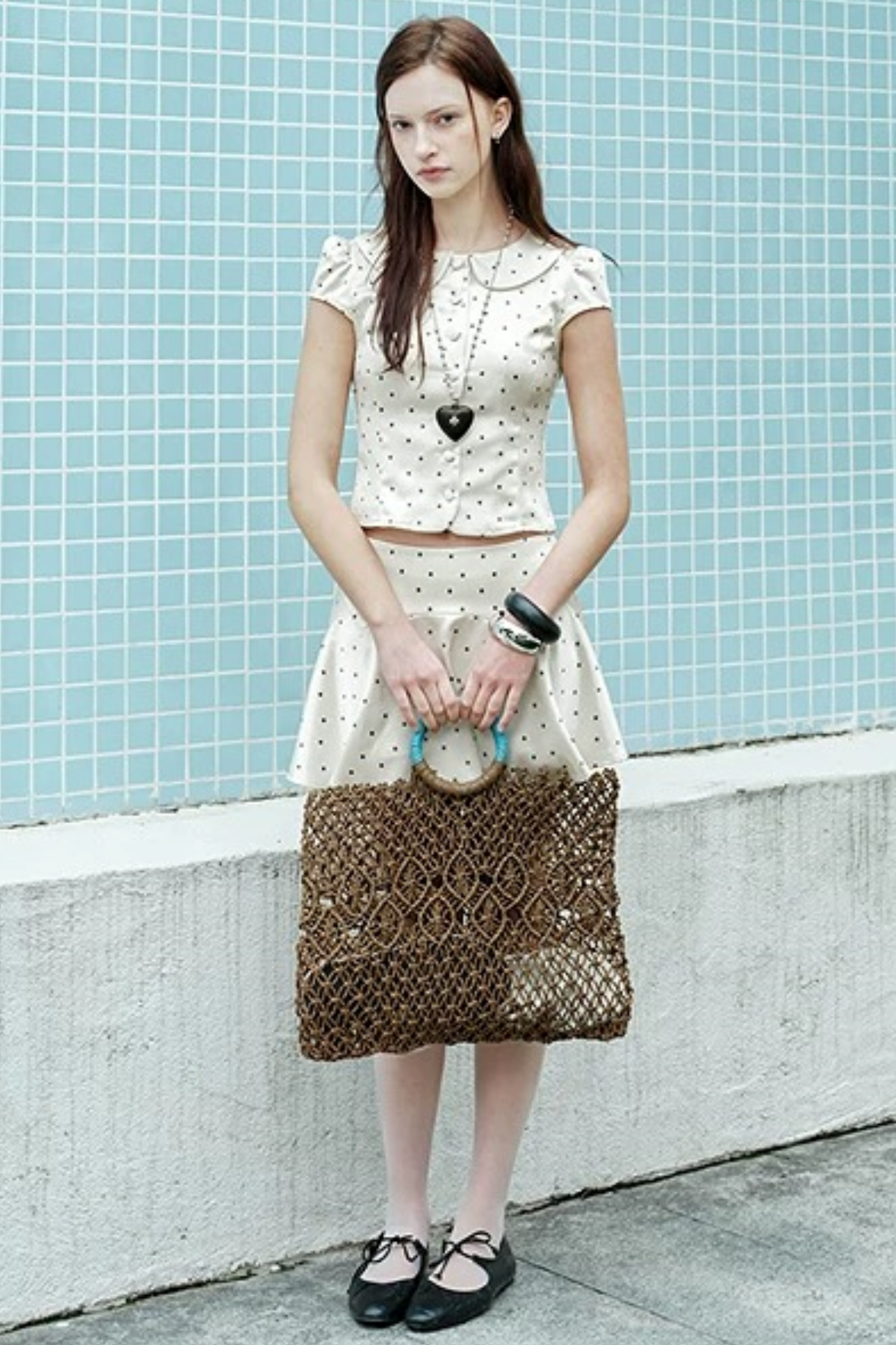 White Polka Dot Satin Top Set-Up