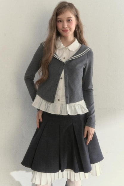 Navy Collar Spliced Top Set-Up