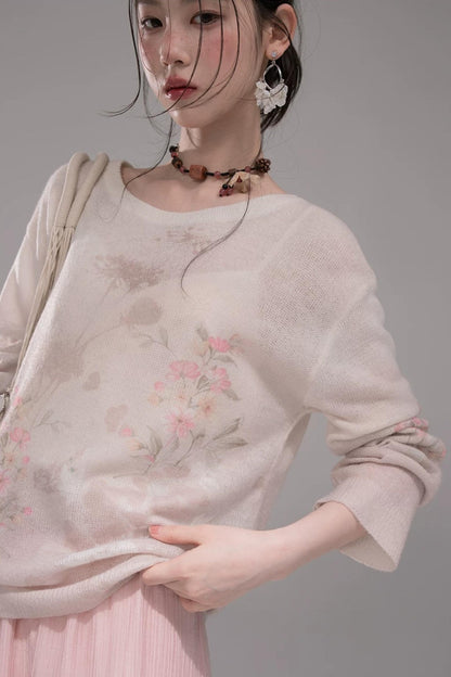 Pink Khaki Gradient Knit Blouse