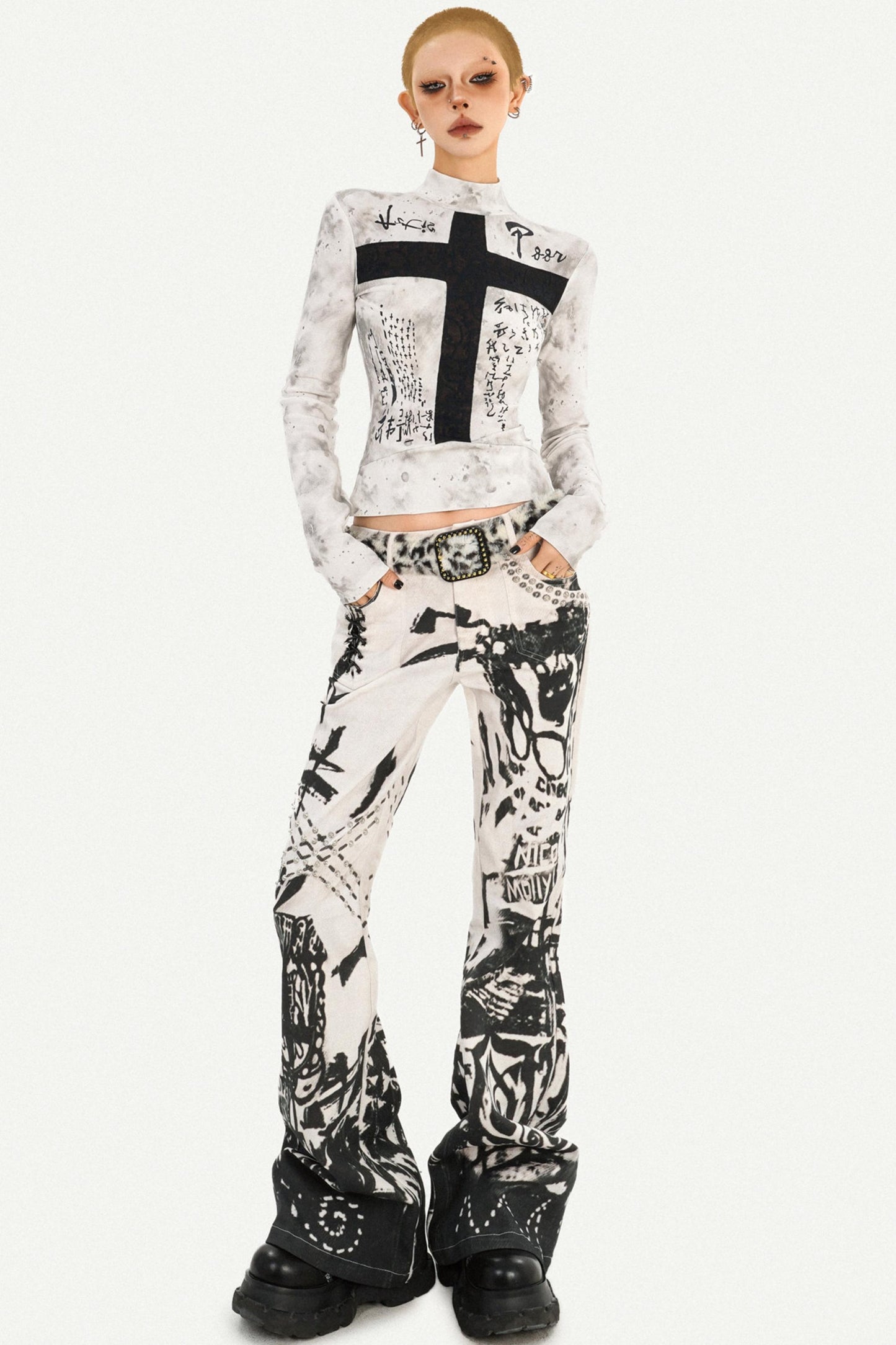 Gothic Cross Print Top