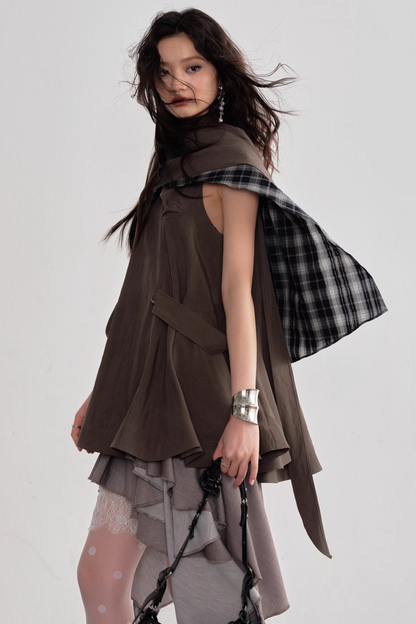 Earth-Toned Cape Dress