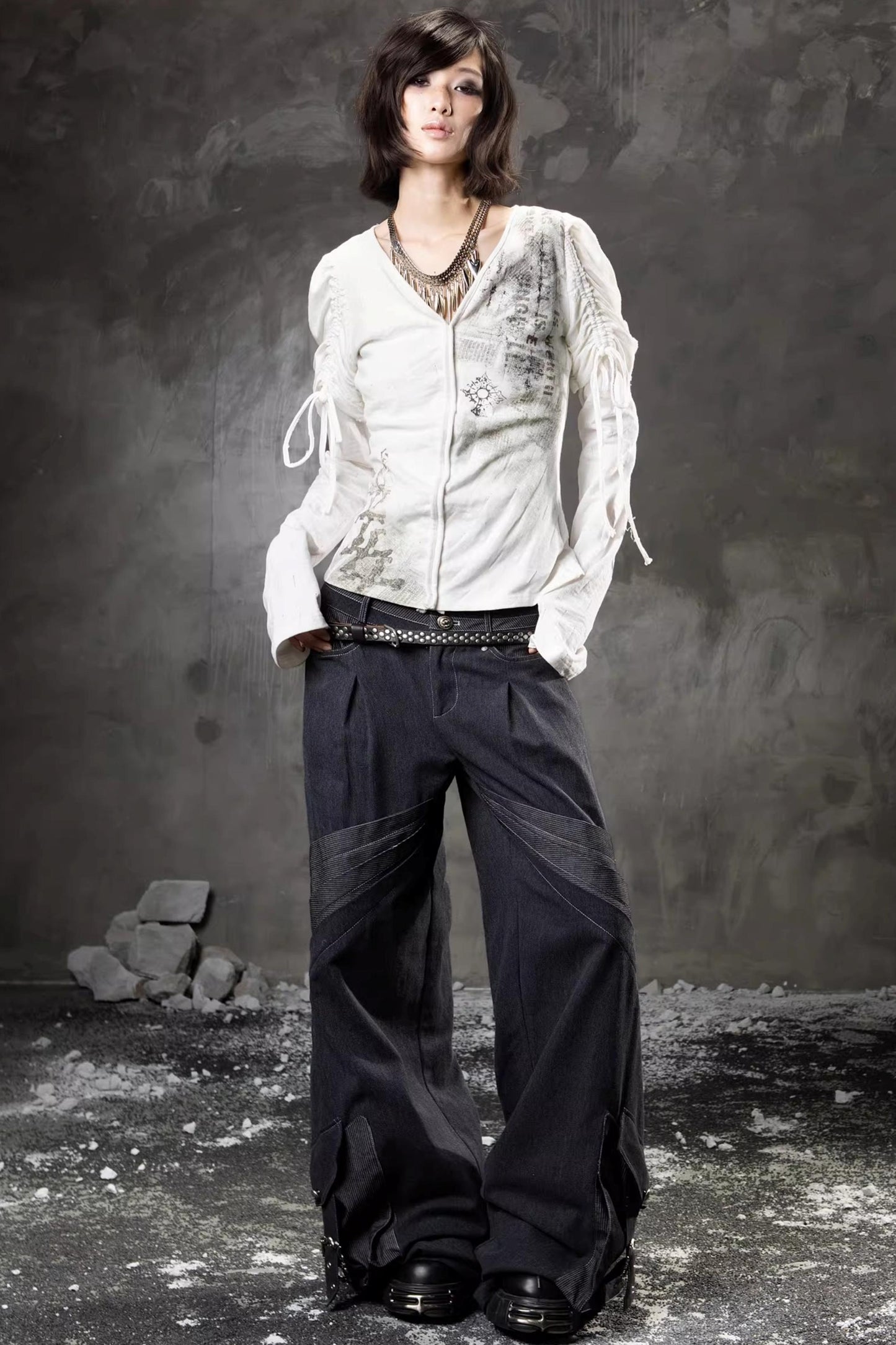Retro-Denimhose mit weitem Bein
