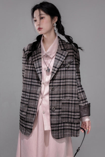 Wool Plaid Patchwork Tweed Jacket