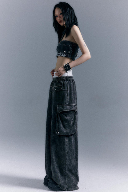 Double Waistband Wide-Leg Trousers