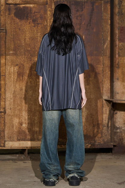 Gray Striped Jersey Top