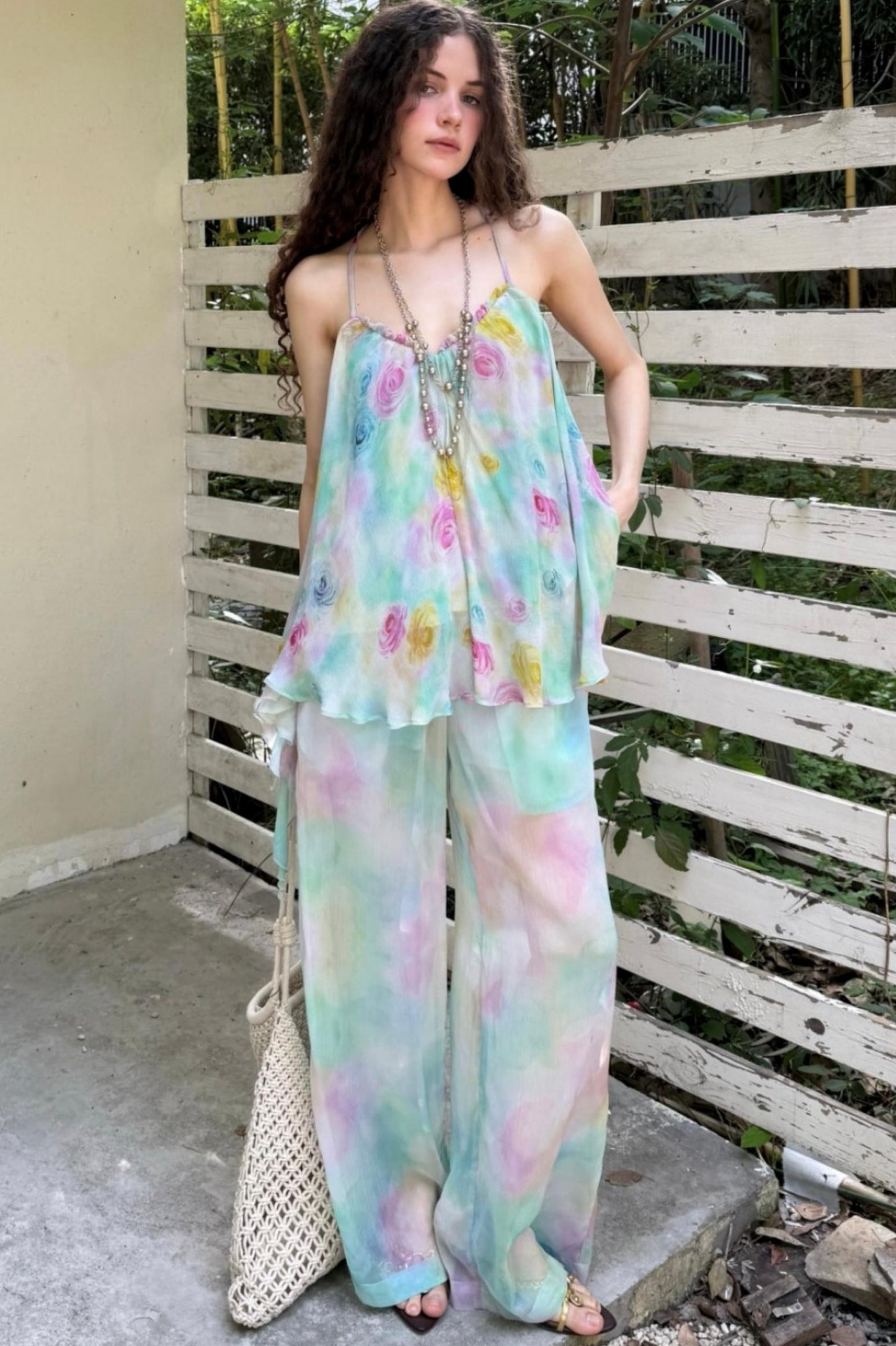 Rose Silk Chiffon Skirt Set-Up