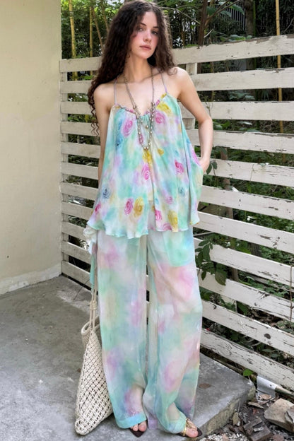 Rose Silk Chiffon Skirt Set-Up