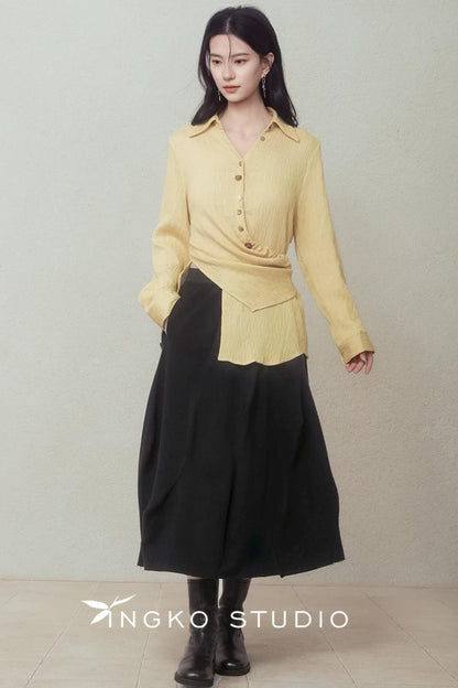 Pale Yellow Stone Button Shirt