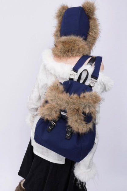 Furry Bear Crossbody Backpack