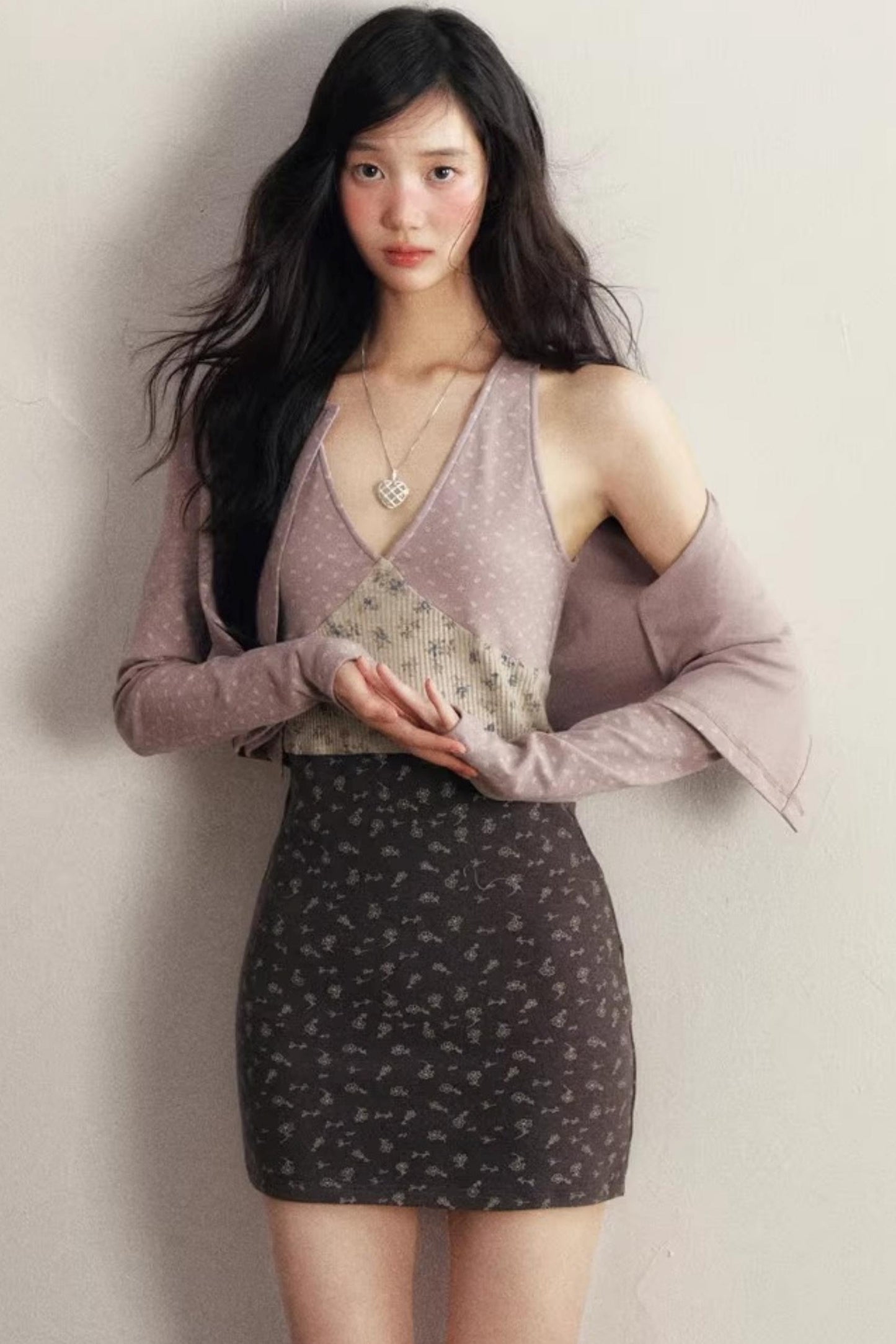 Contrasting Floral Two-Piece Set-Up