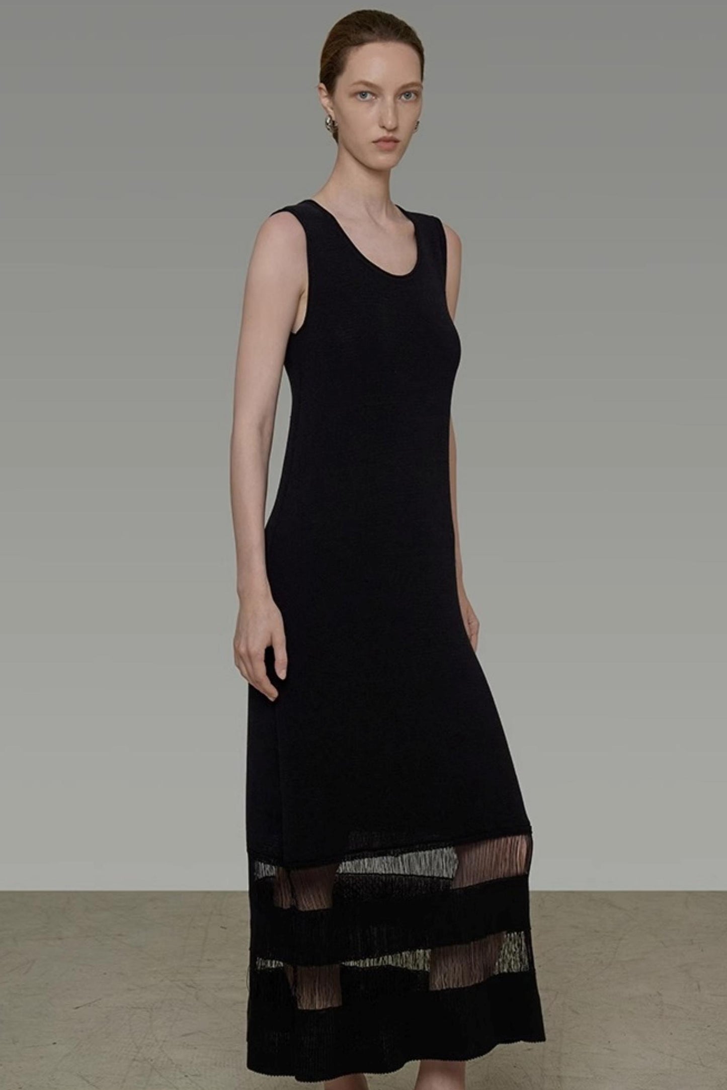 Minimalist U-Neck Tassel Dress