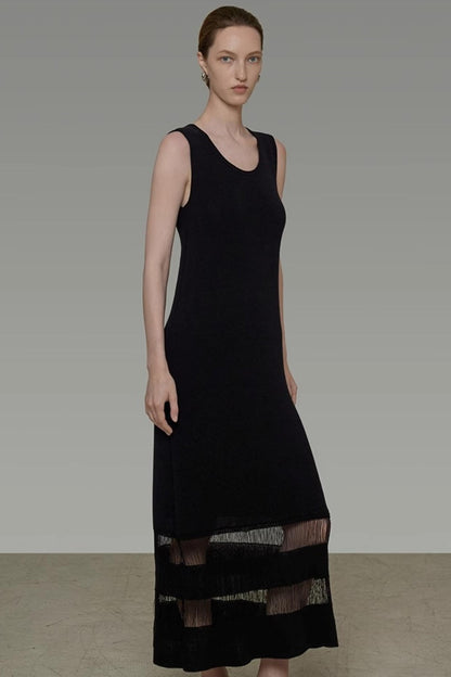 Minimalist U-Neck Tassel Dress