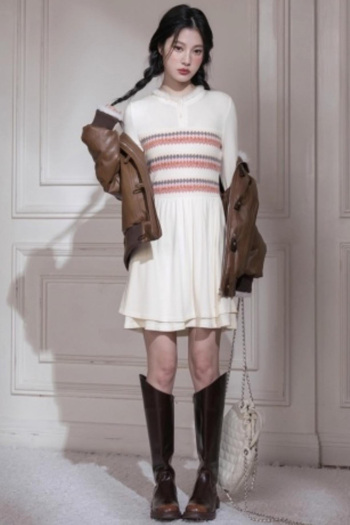 Frosted Milk Apricot Knitted Dress