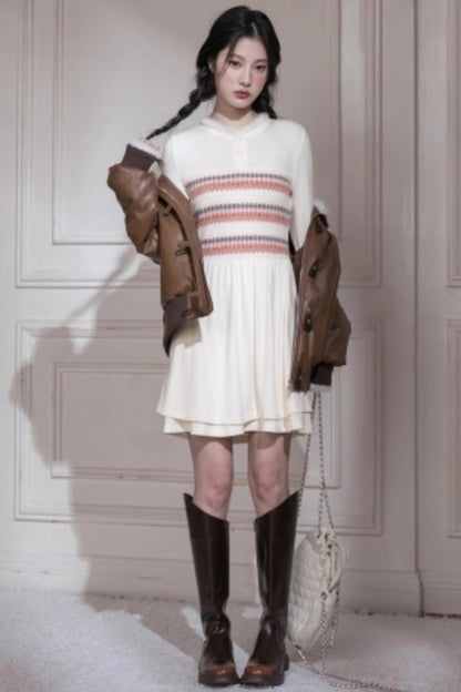 Frosted Milk Apricot Knitted Dress