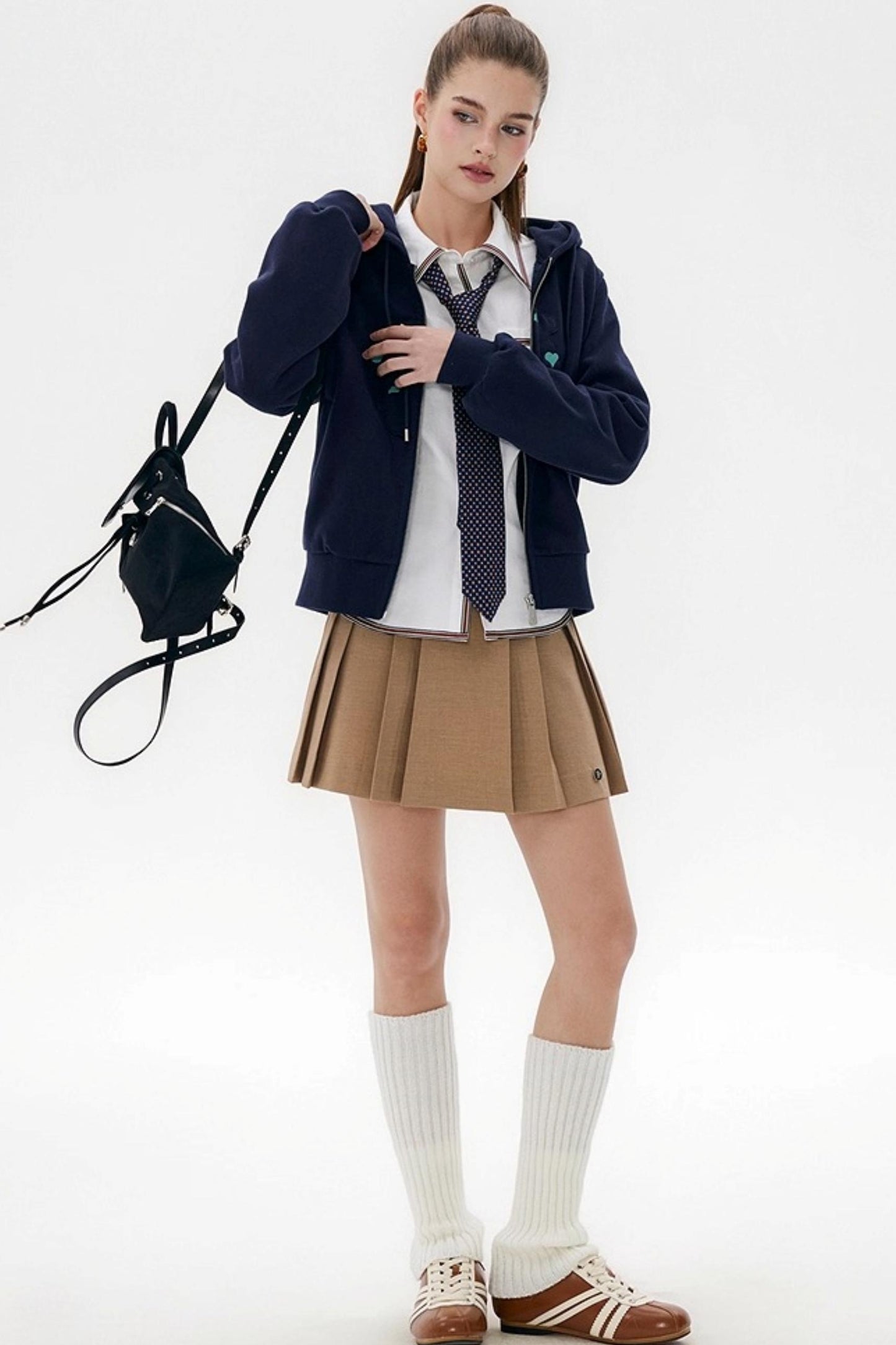 Khaki Retro Pleated Skirt