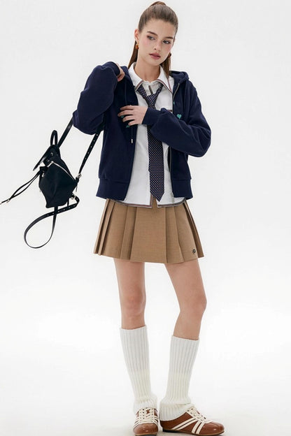 Khaki Retro Pleated Skirt