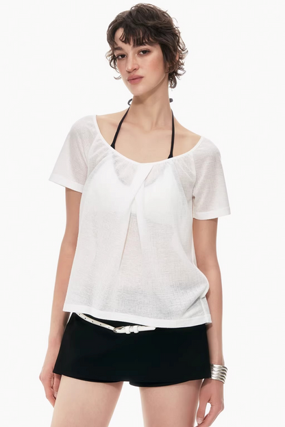 Two-Tone Linen Asymmetrical Top