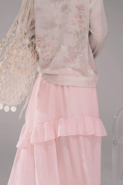 Pink Lyocell Pleated Skirt