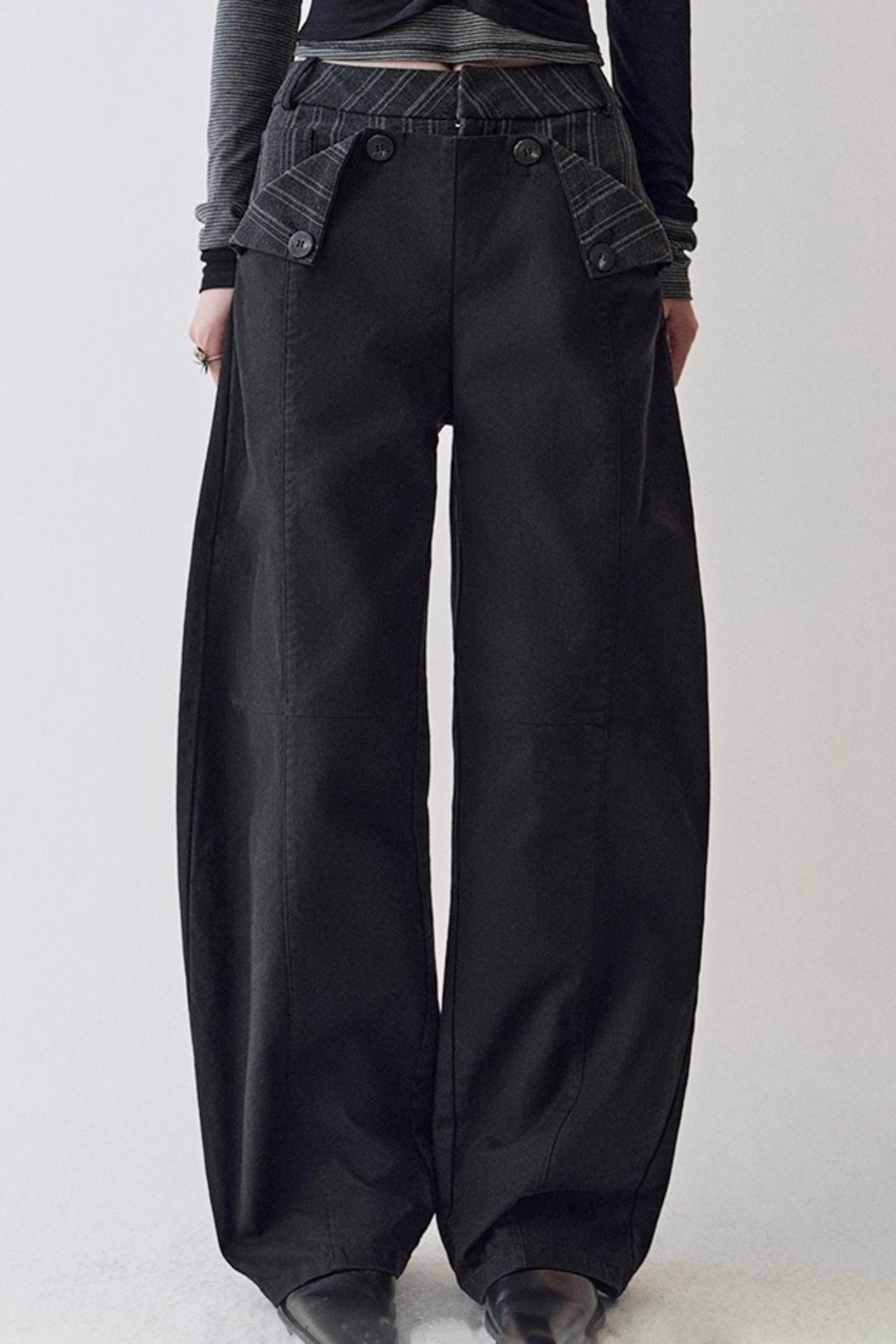 Double Waist Scimitar Loose Jeans