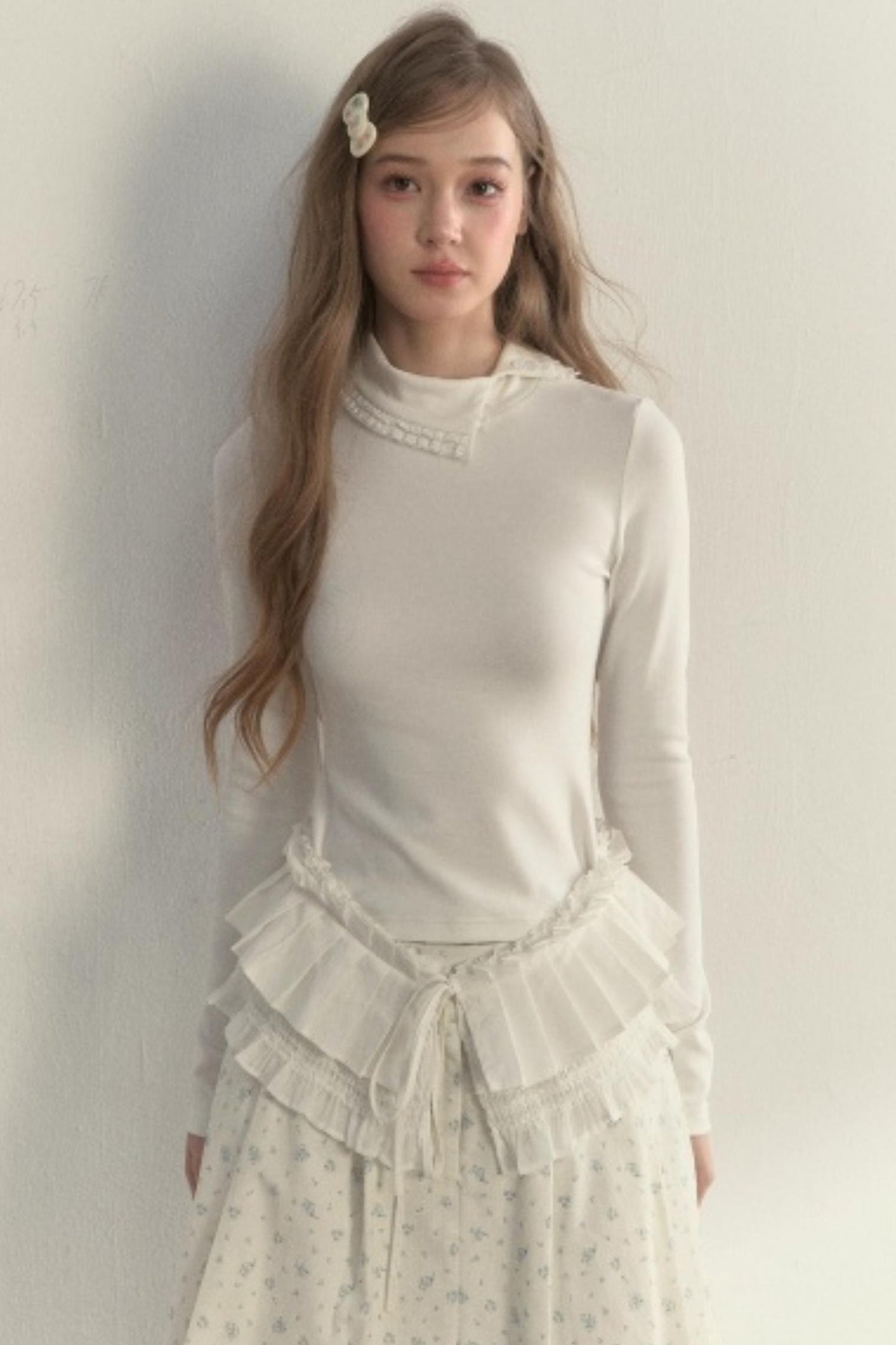 Layered Pleated Base Long Sleeve Top