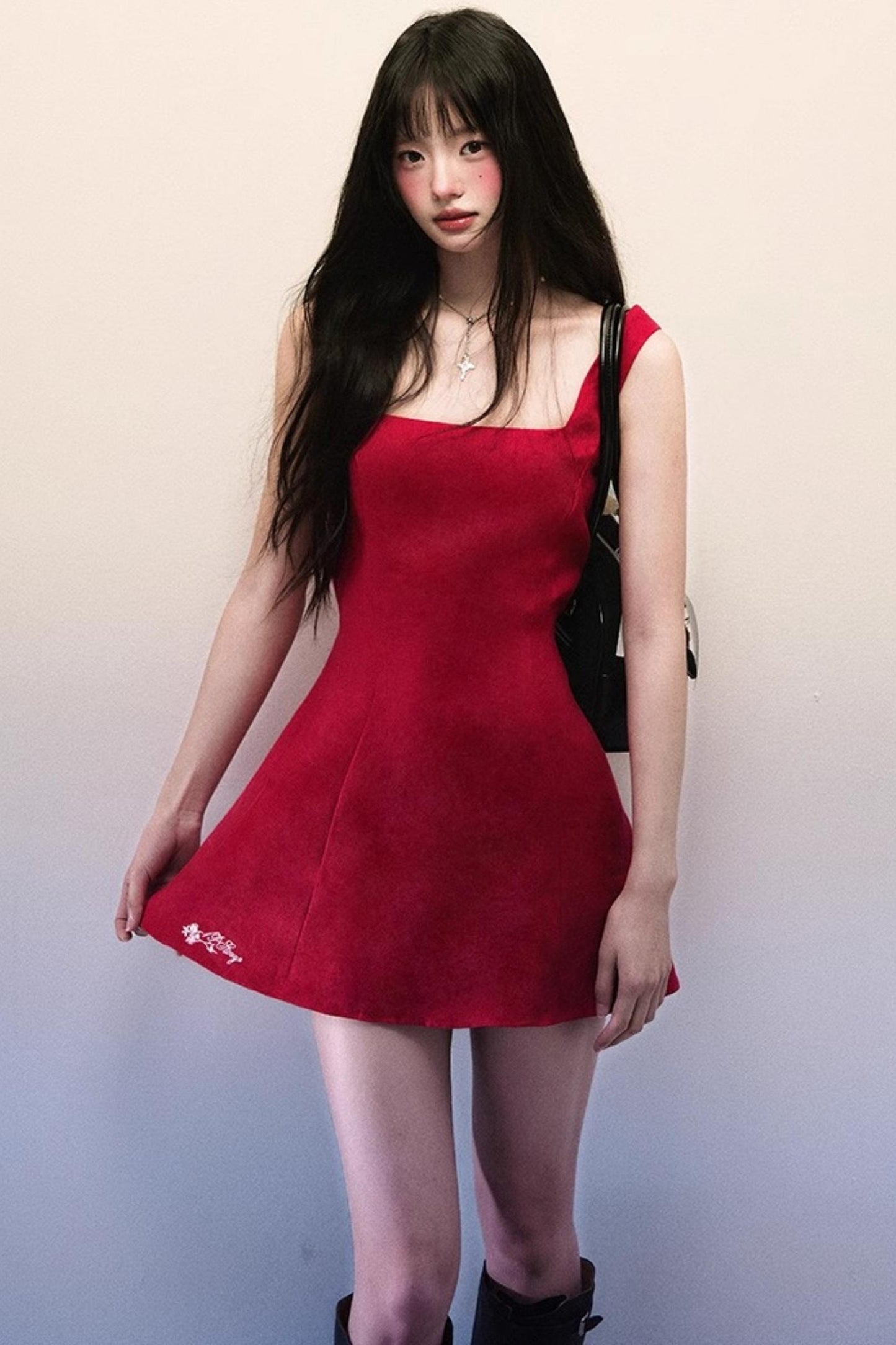 Square Neck A-Line Cotton-Linen Dress