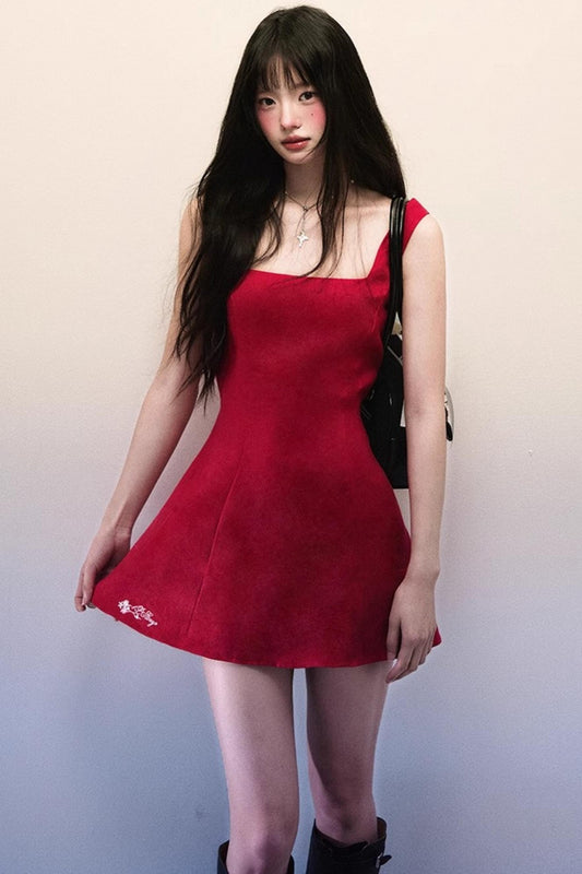 Square Neck A-Line Cotton-Linen Dress