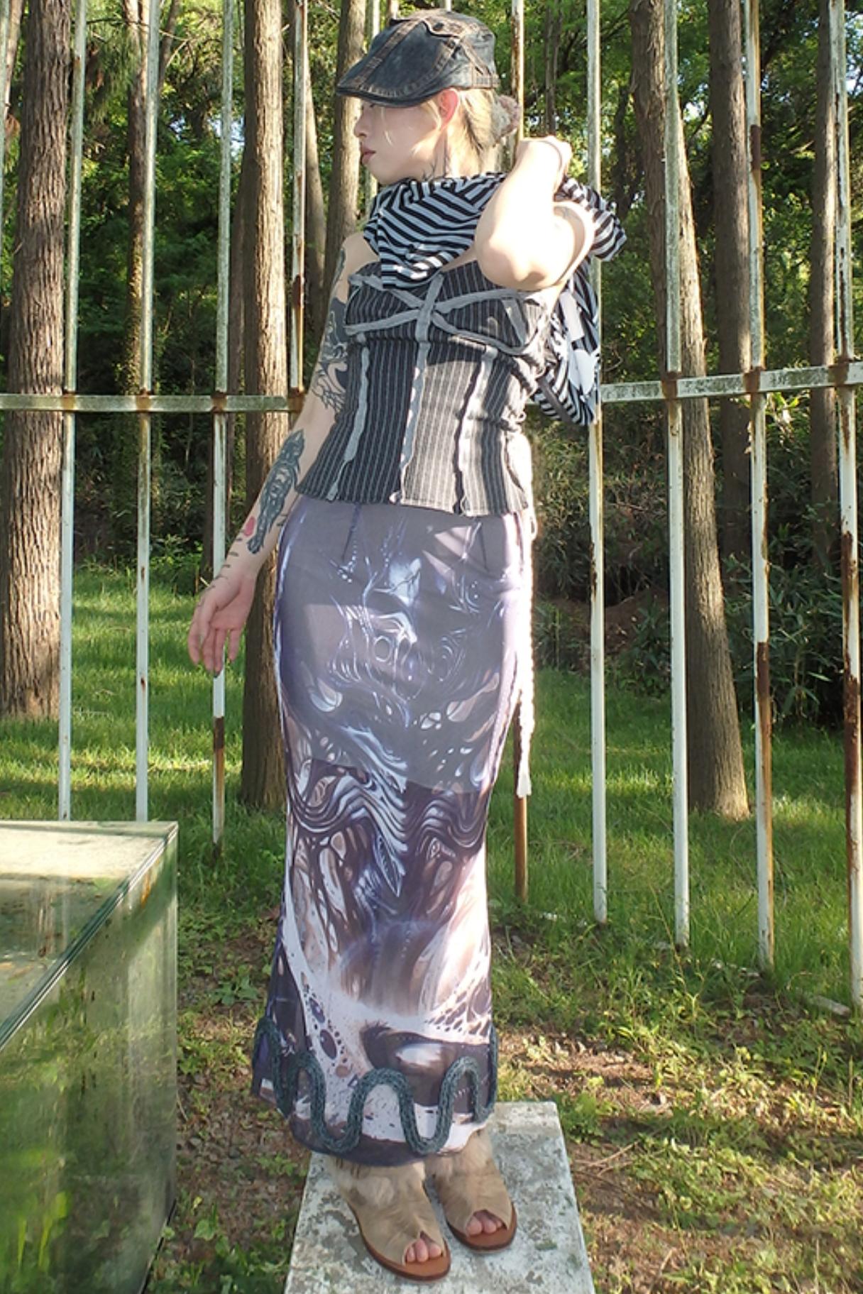 Illusion Stripe Drawstring Bustier Top