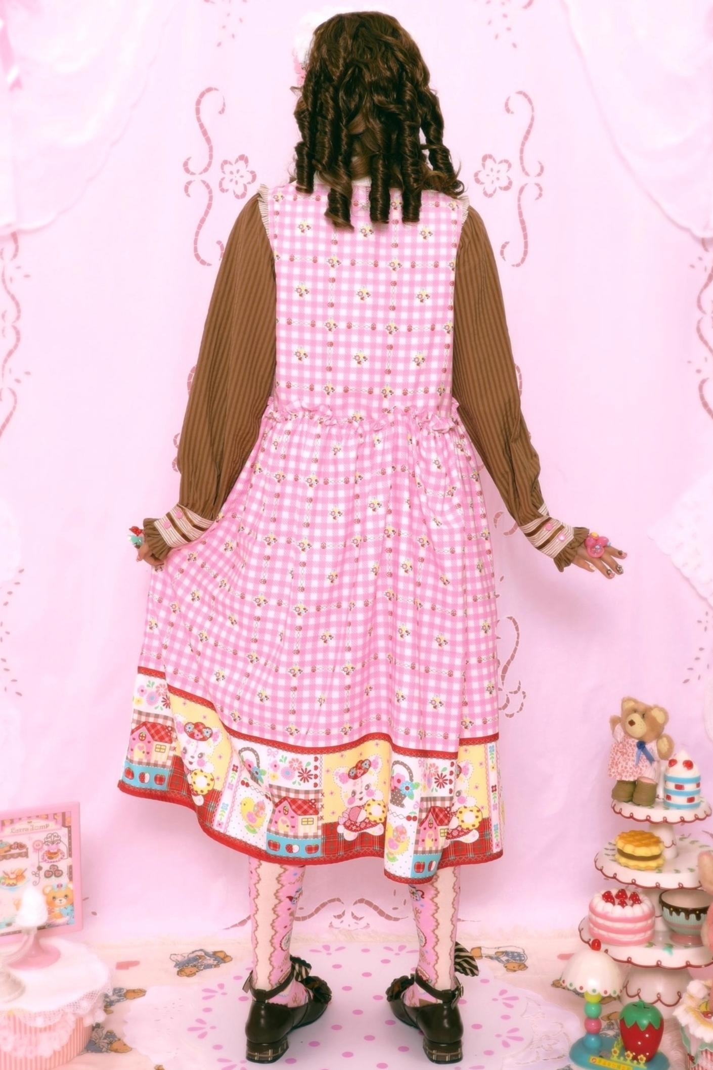 Pink Check Print Rabbit Sundress