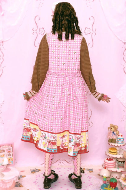 Pink Check Print Rabbit Sundress