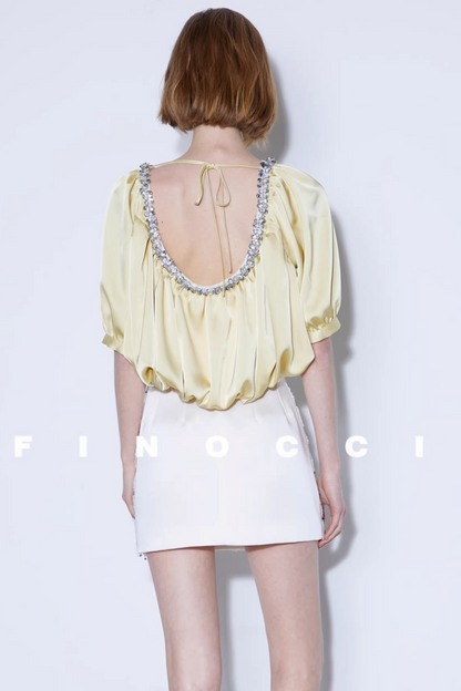 Diamond-Embellished Silk Satin Top