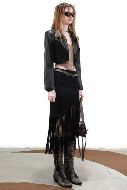 Snipe Fringe Midi Skirt