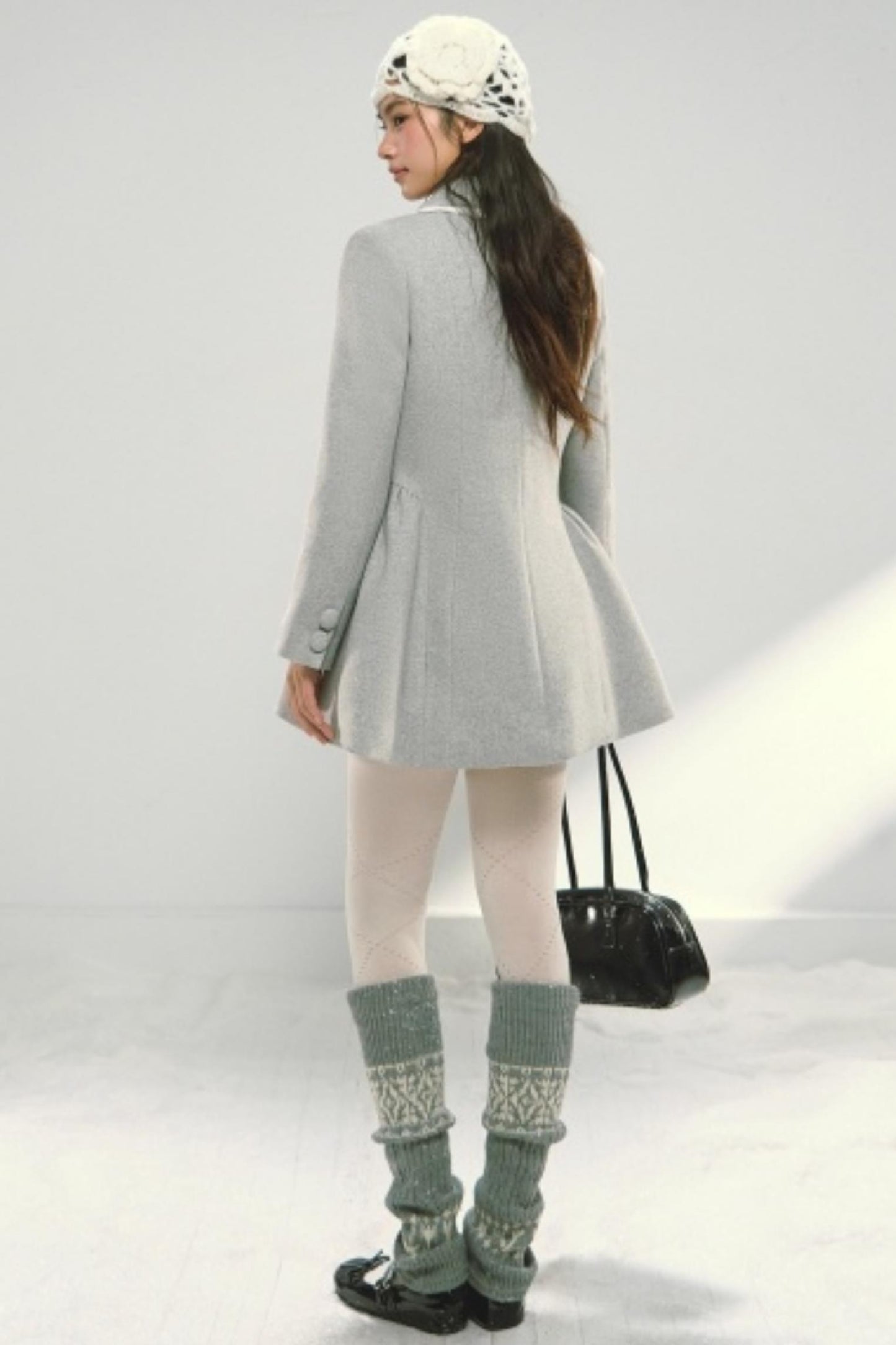 Light Gray Bow Woolen Coat