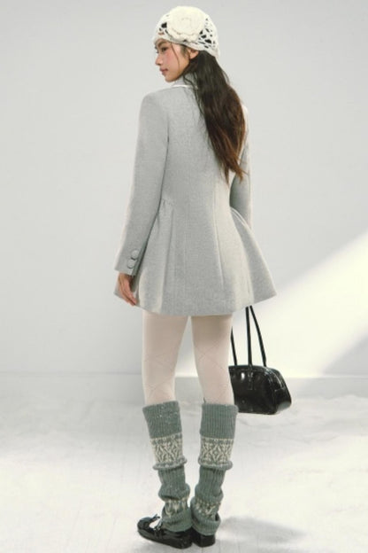 Light Gray Bow Woolen Coat