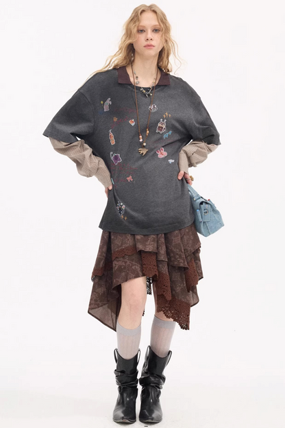 Lace Asymmetrical Layered Skirt