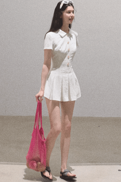 Pleated Textured Shirt Dress