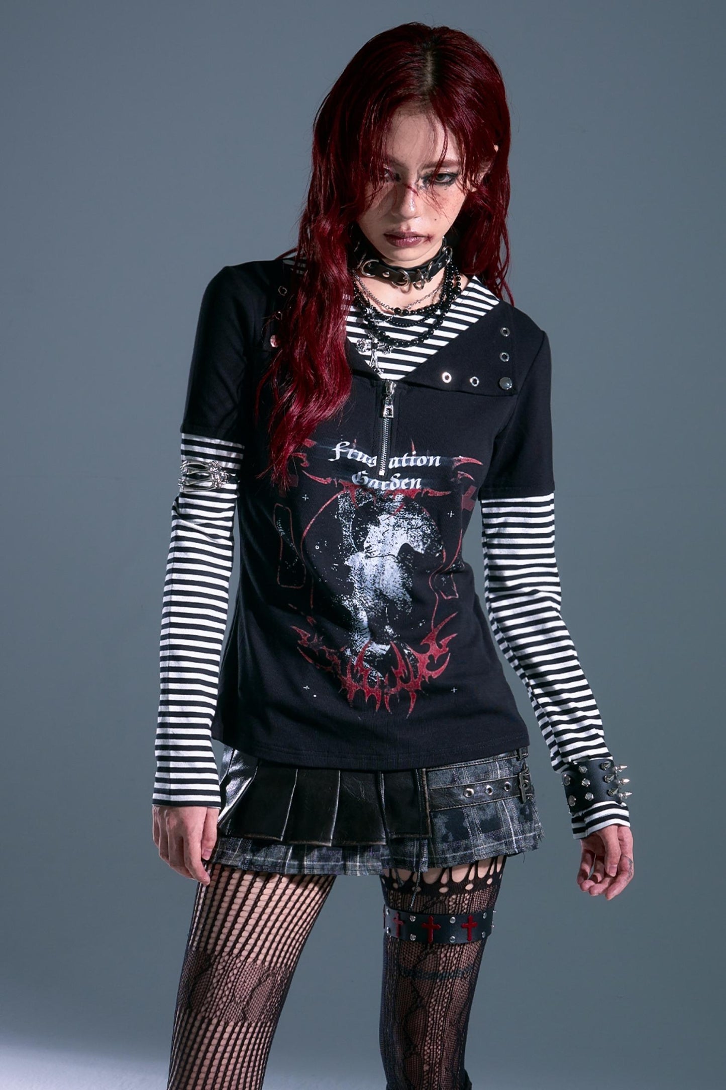 Punk Street Striped Print Long Sleeve Top