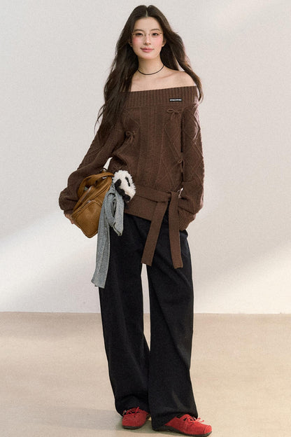 One-Shoulder Bow Knit Top