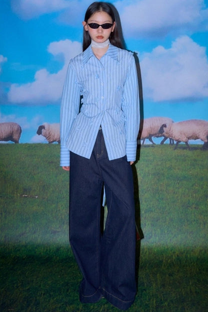 Mandao Flower Vine Striped Diamond Shirt