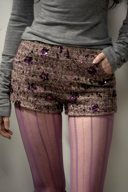 Retro Chic Purple Sequin Tweed Suit Set-Up