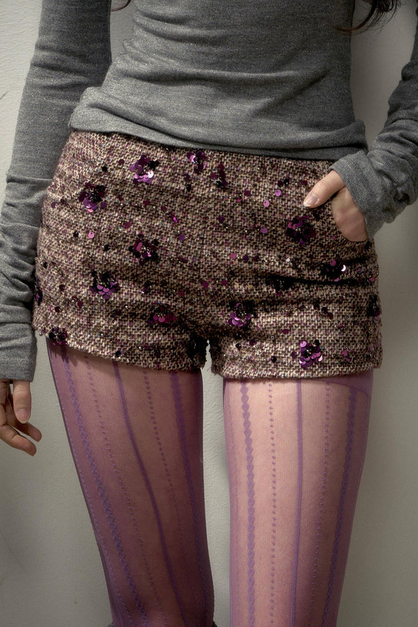 Retro Chic Purple Sequin Tweed Suit Set-Up