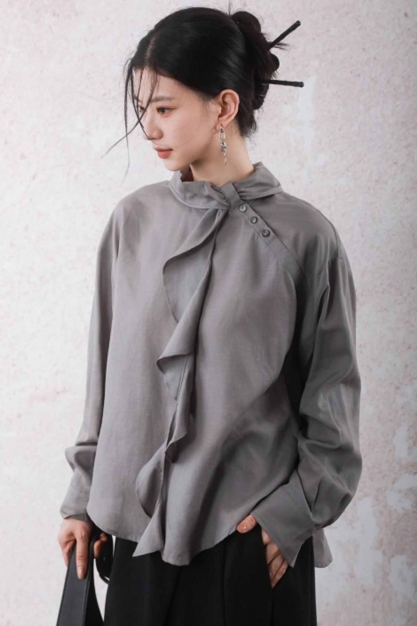 Silk Linen Ruffle Shirt